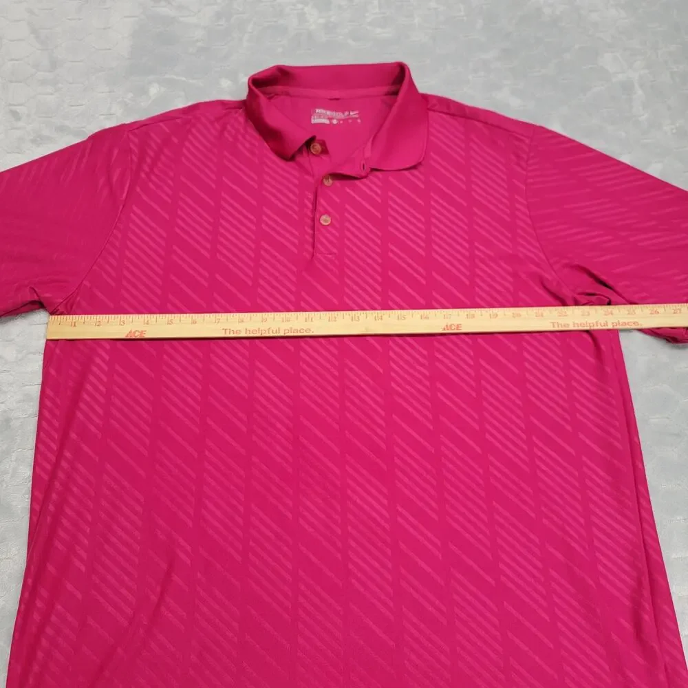 Nike Golf Dri-Fit Mens XL Pink Magenta Diagonal Stripe Short Sleeve Polo Shirt